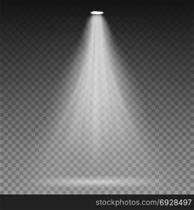 White Beam Lights Spotlights Vector. Transparent Effect. Bright Lighting With Spotlights.. White Beam Lights Spotlights Vector. Glowing Light Effects Isolated On Transparent Background.