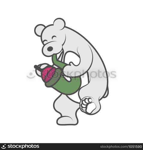 White bear is playing a musical instrument saxophone with mute. Vector illustration. White bear is playing a musical instrument saxophone with mute vector illustration