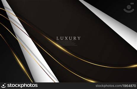 White, black and gold poster with premium vip dynamics on abstract background.