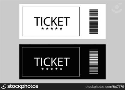 White black ticket vector icons on gray background. Ticket vector icons. Ticket in flat design. Ticket with barcode. Eps10. White black ticket vector icons on gray background. Ticket vector icons. Ticket in flat design. Ticket with barcode