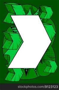 White, Blank Comic book arrow on green background poster. Comics abstract Symbol. Retro pop art Direction Sign.