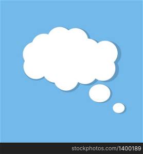 White blank empty speech bubbles, thinking balloon cloud shape on blue background. Vector Illustration for your design. White blank speech bubbles, thinking balloon