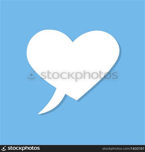 White blank empty speech bubbles, thinking balloon heart shape on blue background. Vector Illustration for your design. White blank speech bubbles, thinking balloon