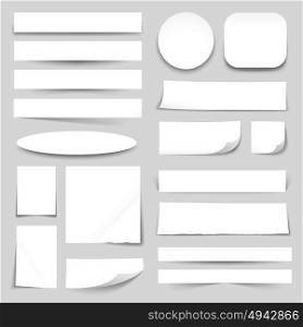White Blank Paper Banners Collection . White blank paper strips circle oval square rectangles with curled edges realistic banners collection isolated vector illustration