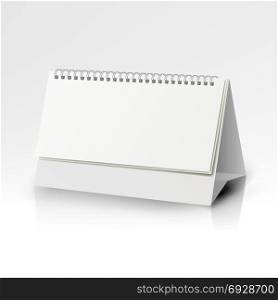 White Blank Paper Desk Spiral Calendar. Spiral Calendar Vector Template. Vertical Table Calendar With Blank Pages And Black Spiral With Soft Shadows Isolated On white background.. White Blank Paper Desk Spiral Calendar. Spiral Calendar Vector Template. Vertical Table Calendar