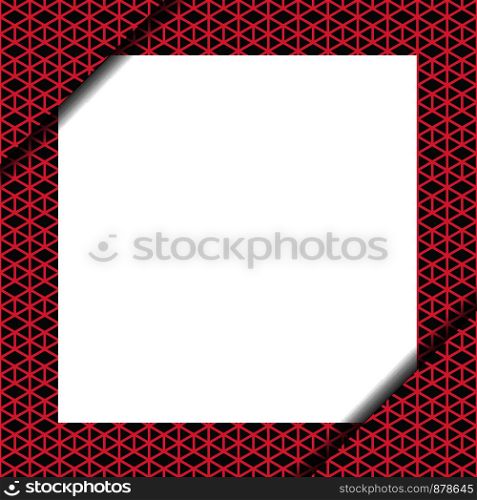 White blank paper on the pink geometric patterned background. Vector illustration. Blank paper on pink geometric pattern