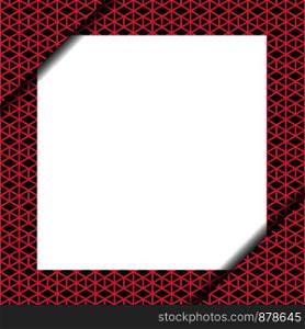 White blank paper on the pink geometric patterned background. Vector illustration. Blank paper on pink geometric pattern
