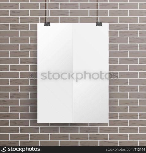 White Blank Paper Wall Poster Mock up Template Vector. Realistic Illustration. Template Frame Design. White Blank Paper Wall Poster Mock up Template Vector Illustration