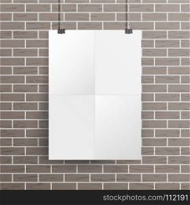 White Blank Paper Wall Poster Mock up Template Vector. Realistic Illustration. Template Frame Design. White Blank Paper Wall Poster Mock up Template Vector Illustration