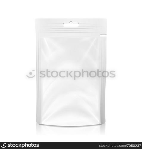 White Blank Plastic Pocket Bag Vector. Realistic Mock Up Template Of Plastic Foil Food Or Drink Doypack Bag. Clean Hang Slot. Packing Design Template. Isolated Illustration. White Blank Plastic Pocket Bag Vector. Realistic Mock Up Template Of Plastic Foil Food Or Drink Doypack Bag. Clean Hang Slot. Packing Design Template. Isolated