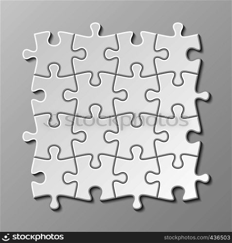 White blank puzzle piece vector set. Puzzle jigsaw game, teamwork concept illustration. White blank puzzle piece vector set