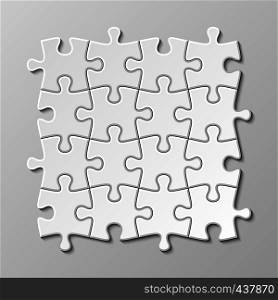 White blank puzzle piece vector set. Puzzle jigsaw game, teamwork concept illustration. White blank puzzle piece vector set