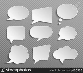 White blank retro speech bubbles isolated vector set. Illustration of cloud bubble speech for communication. White blank retro speech bubbles isolated vector set