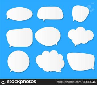 White blank speech bubbles, thinking balloon set on blue background. Vector Illustration EPS10. White blank speech bubbles, thinking balloon set on blue background. Vector Illustratio