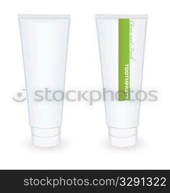 White blank toothpaste tube with green stripe and drop shadow