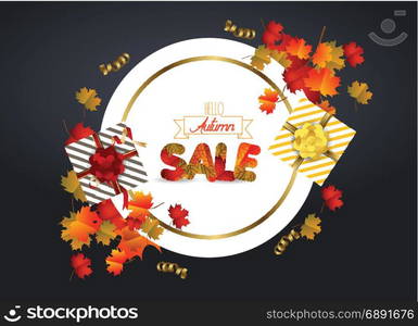 White blank with autumn maple leaves on background for design banner, ticket, leaflet, card, poster