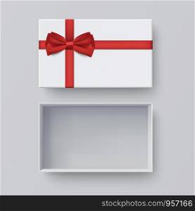 White box mock up top view with Red Bows. Vector isolated blank on Gray background.vector design Element illustration. use for box package template.