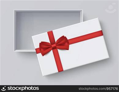 White box mock up top view with Red Bows. Vector isolated blank on Gray background.vector design Element illustration. use for box package template.