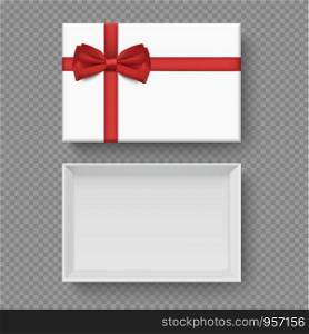 White box mock up top view with Red Bows. Vector isolated blank on Transparency background.vector design Element illustration. use for box package template.