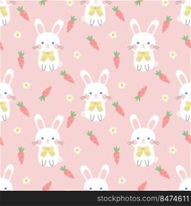 White Bunny and Carrot Seamless Pattern