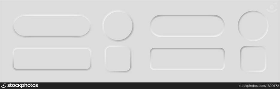 White buttons in neomorphism design style with shadow. 3d ui button collection for navigation in apps. neomorphic trendy designs element isolated on background. Vector illustration.White buttons in neomorphism design style with shadow. 3d ui button collection for navigation in apps. neomorphic trendy designs element isolated on background. Vector illustration.. White buttons in neomorphism design style with shadow. 3d ui button collection for navigation in apps.