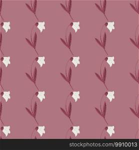 White c&anula flower silhouettes seamless stylized pattern. Summer backdrop with pale dark pink background. Designed for fabric design, textile print, wrapping, cover. Vector illustration.. White c&anula flower silhouettes seamless stylized pattern. Summer backdrop with pale dark pink background.