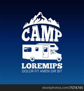 White camping travel label vector design. Adventure design banner illustration. White camping travel label vector design