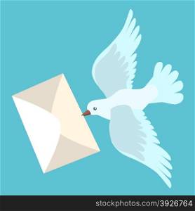 White carrier pigeon brings a letter. White carrier pigeon brings a letter. Sign icon symbol