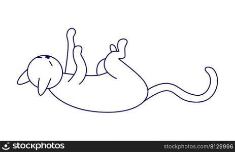 White cat laying on back semi flat color vector element. Full sized object on white. Family member. Domestic animal simple cartoon style illustration for web graphic design and animation. White cat laying on back semi flat color vector element