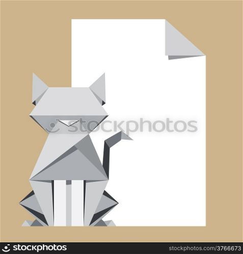 White cat origami with paper note