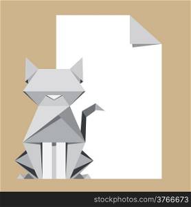 White cat origami with paper note