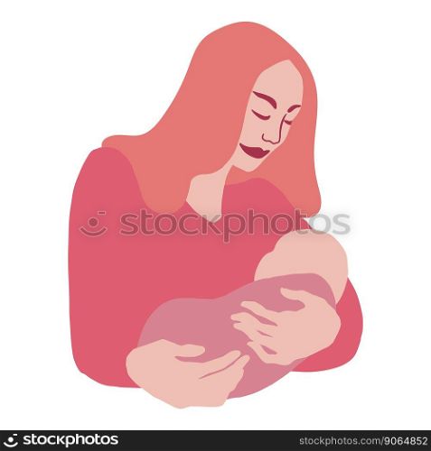White caucasian mother breastfeeding infant child handdrawn illustration isolated.. White caucasian mother breastfeeding infant child handdrawn illustration