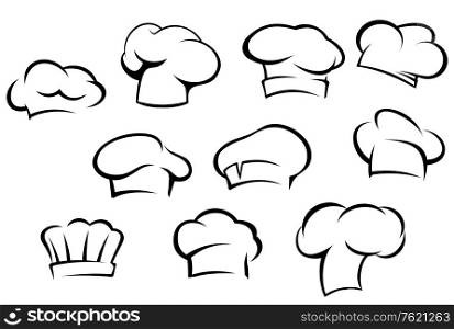 White chef hats and caps set in cartoon style