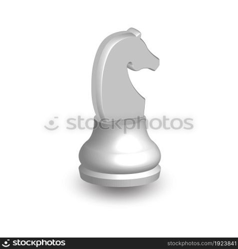 White chess piece horse 3d on white background. Board game chess. Chess piece 3d render.Vector illustration. Sport play. . White chess piece horse 3d on white background.