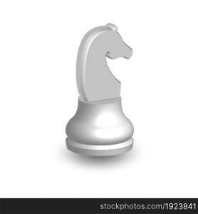 White chess piece horse 3d on white background. Board game chess. Chess piece 3d render.Vector illustration. Sport play. . White chess piece horse 3d on white background.