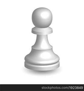 White chess piece pawn 3d on white background. Board game chess. Chess piece 3d render.Vector illustration. Sport play. . White chess piece pawn 3d on white background.