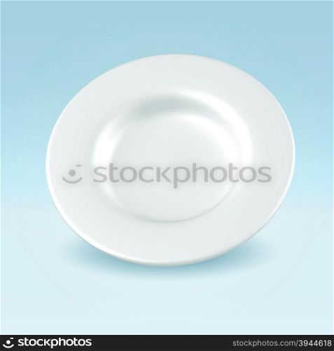 White china clean dinner plate hanging over light background concept illustration