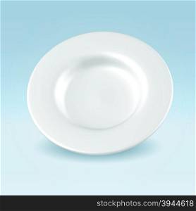 White china clean dinner plate hanging over light background concept illustration