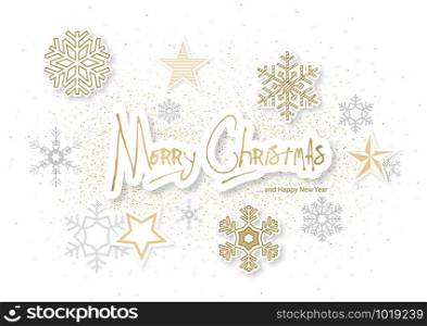 White Christmas Background with Gold and Silver Ornaments