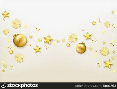 White Christmas Background with Golden Ornaments