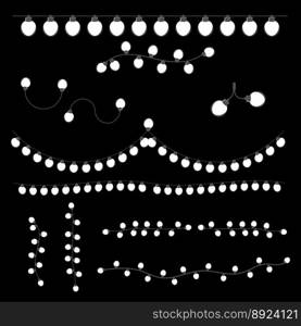 White christmas lights on black background vector image