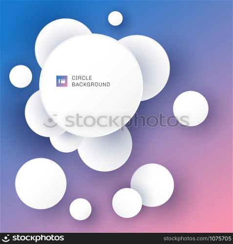 White circles overlapping with shadow on blue and pink gradient background. Vector illustration