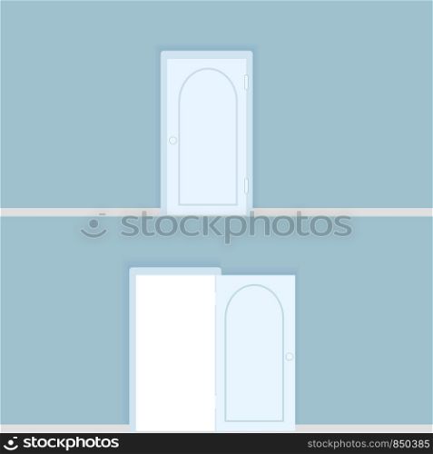 White Closed and Openned Door with Frame. Vector Illustration
