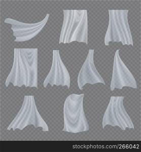 White Cloth Set Vector. Billowing Clear Curly Curtain Transparent White Cloth. Fluttering Curved Fabric Silk. Window Home Decoration. Realistic Material Illustration. White Cloth Set Vector. Billowing Clear Curly Curtain Transparent White Cloth. Fluttering Curved Fabric Silk. Window Home Decoration. Realistic Clear Material Illustration
