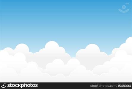 White cloud on top blue sky landscape outdoor flat cartoon design style background vector illustration