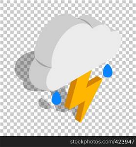 White cloud with lightning and rain drops isometric icon 3d on a transparent background vector illustration. White cloud with lightning and rain drops icon