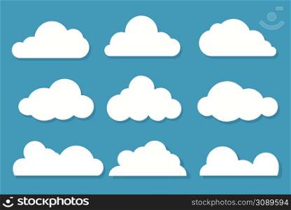 White clouds flat design set on blue sky background. Vector illustration. White clouds flat design set on blue sky background. Vector
