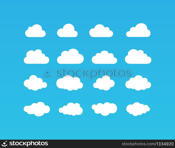 White clouds icon set on blue background. Vector EPS 10