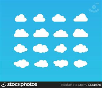 White clouds icon set on blue background. Vector EPS 10