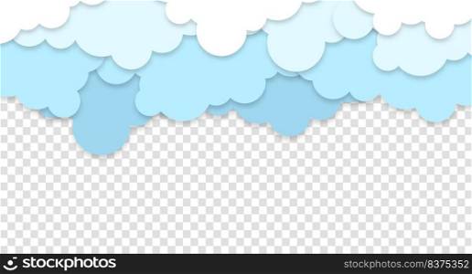 White clouds on blue sky background. Vector paper clouds. White Cloud on blue sky paper cut design. Vector paper art illustration. Paper cut style. Place for text.